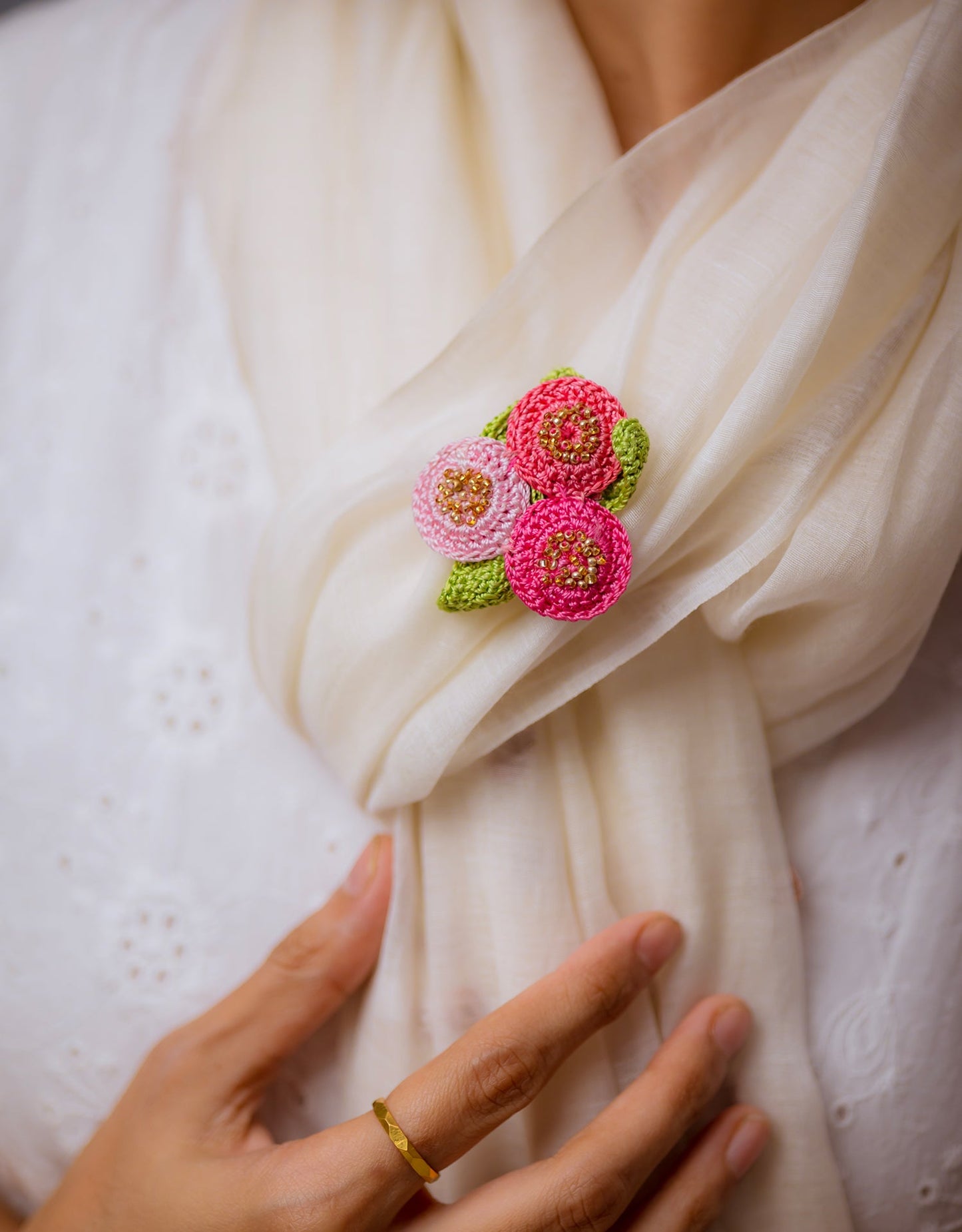Handcrafted Pink Popies Brooch
