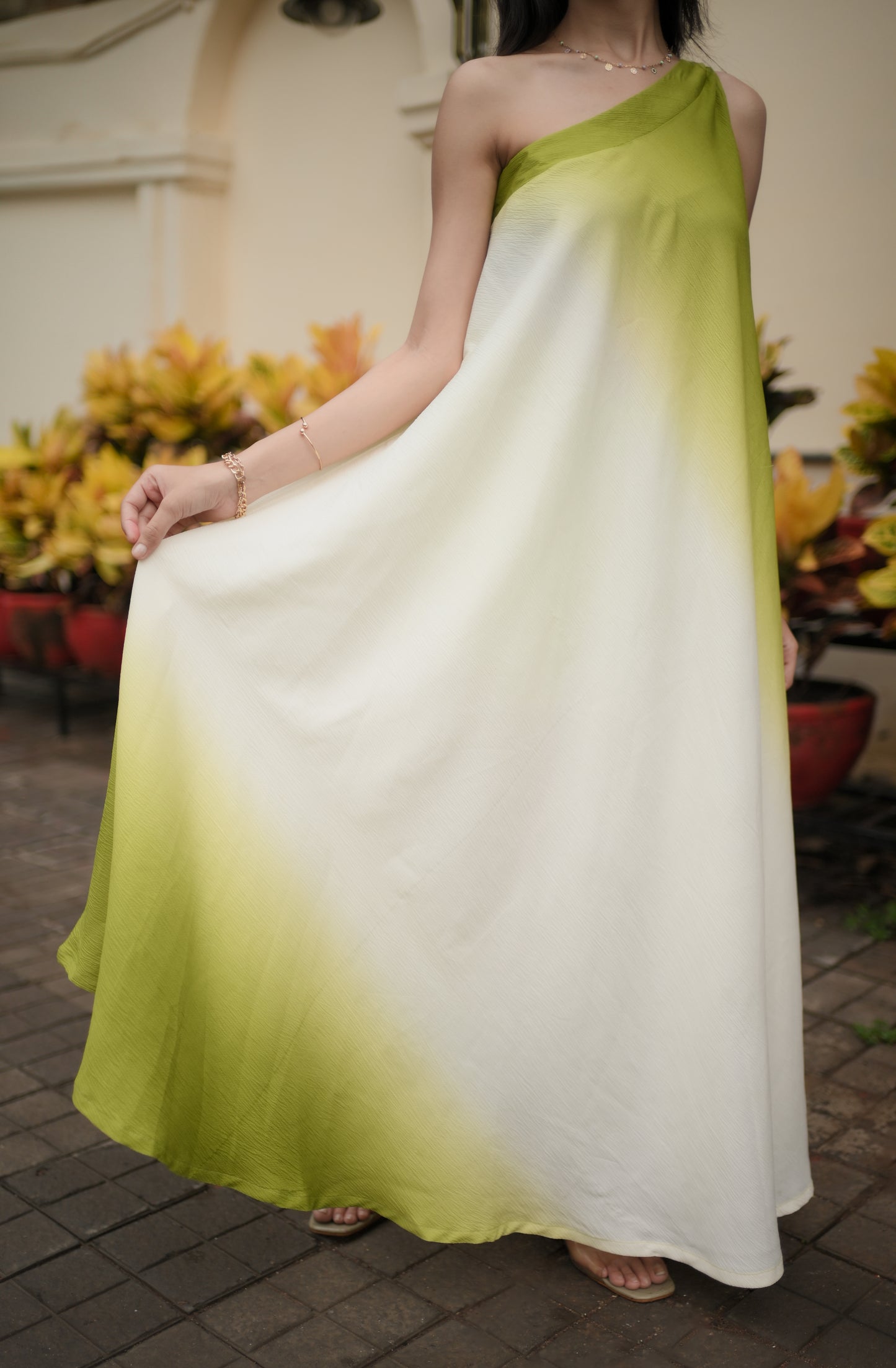 One-shoulder Green Ombre Dress