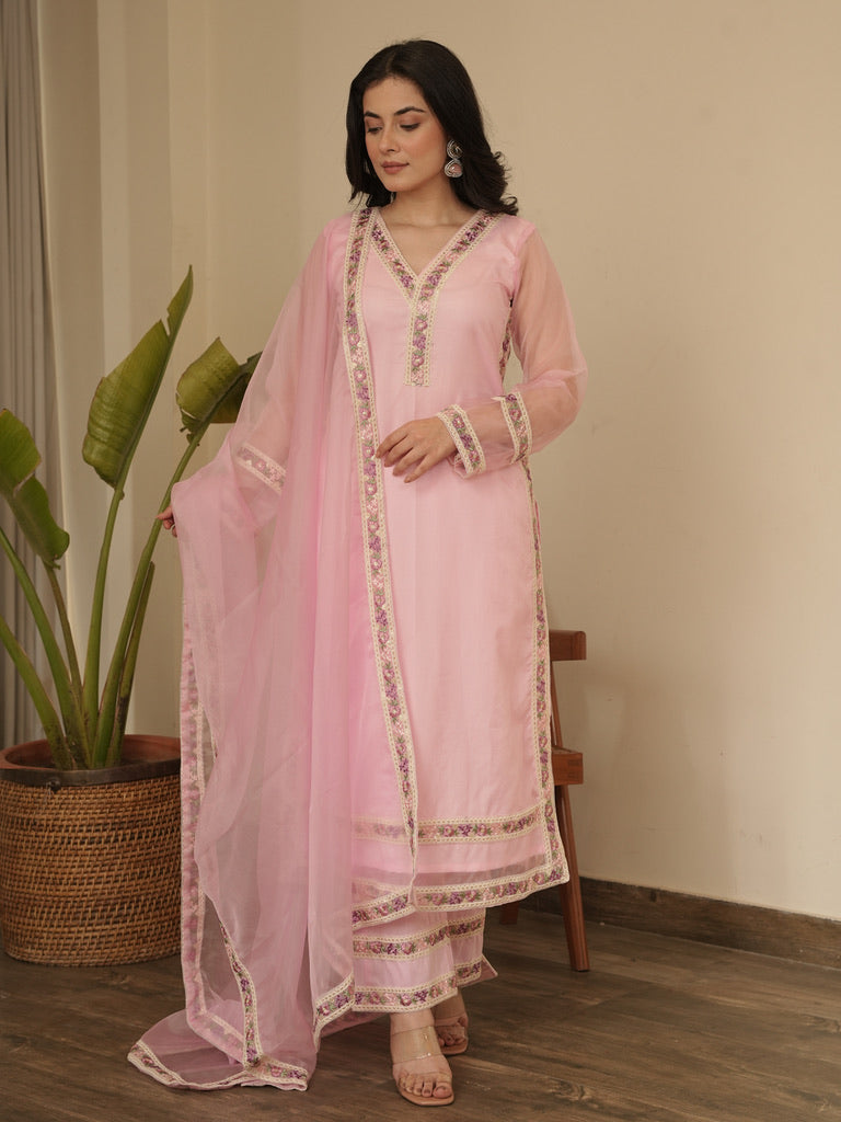 Zara Pure Organza Lace Work Suit Set