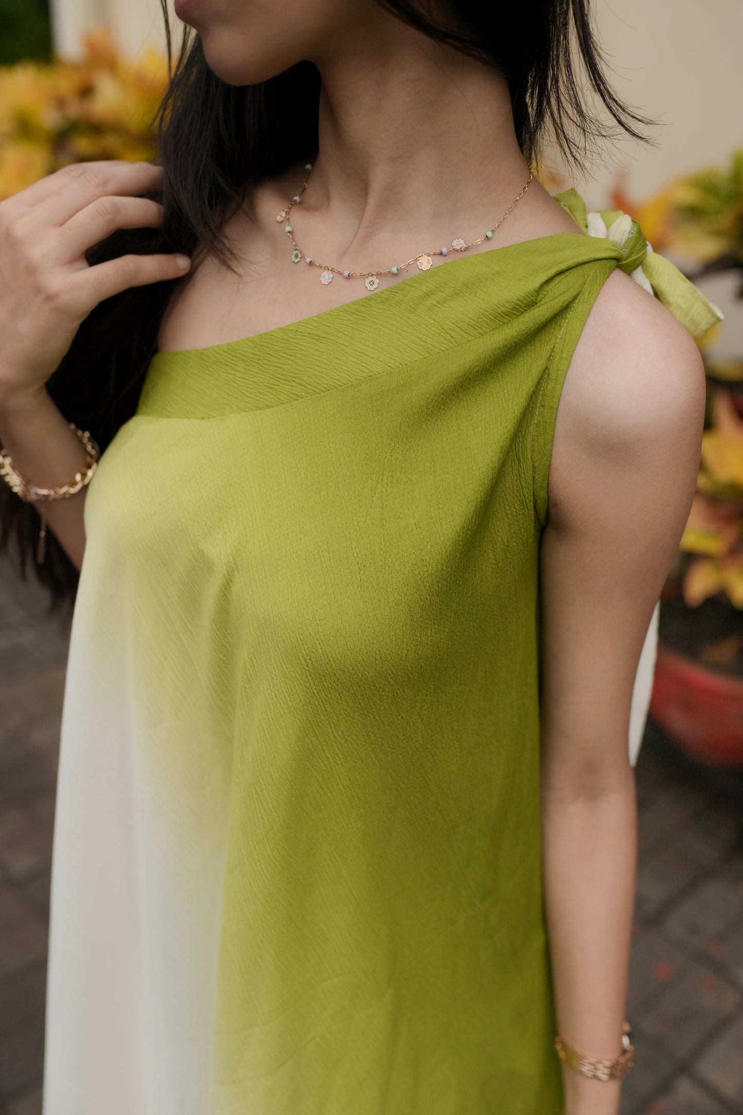 One-shoulder Green Ombre Dress