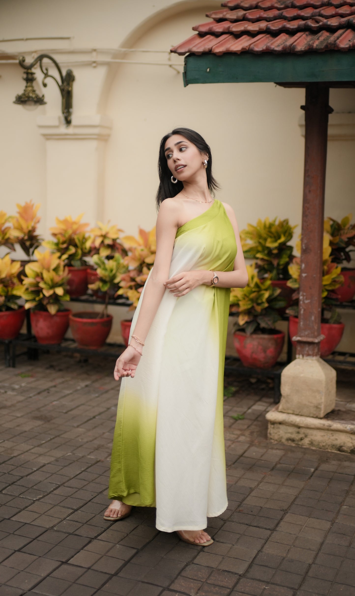 One-shoulder Green Ombre Dress