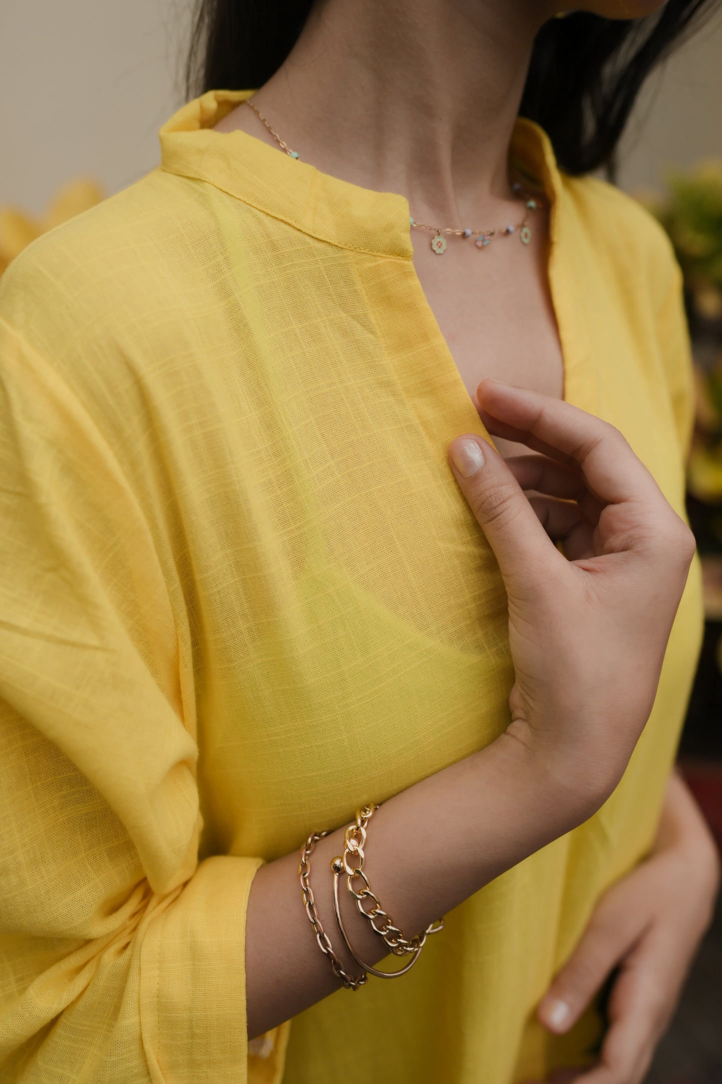 Yellow Lotus Embroidery Shirt Dress