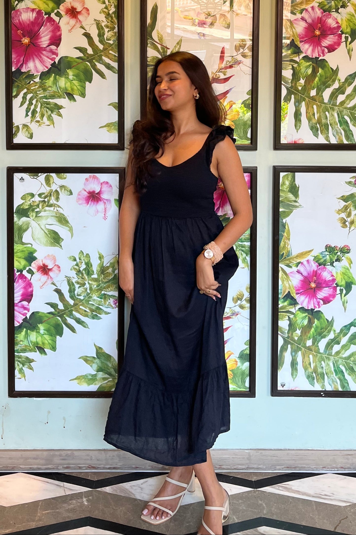 Black Frill Maxi Dress