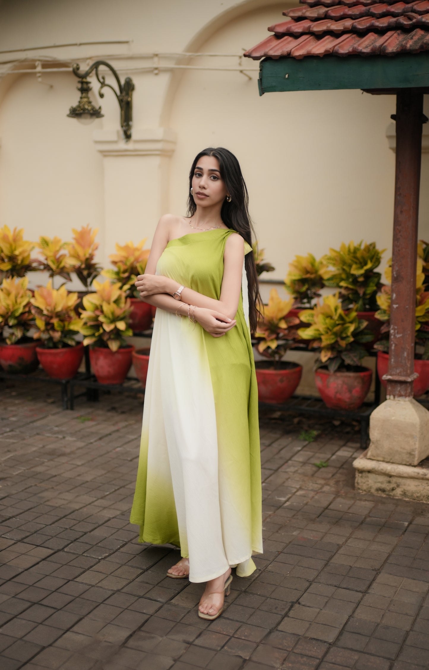 One-shoulder Green Ombre Dress