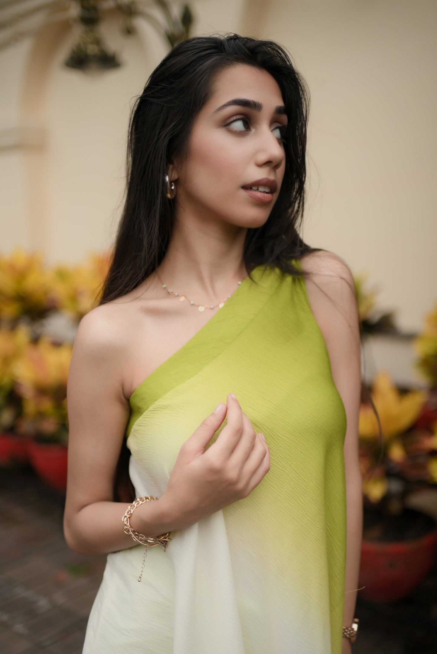 One-shoulder Green Ombre Dress