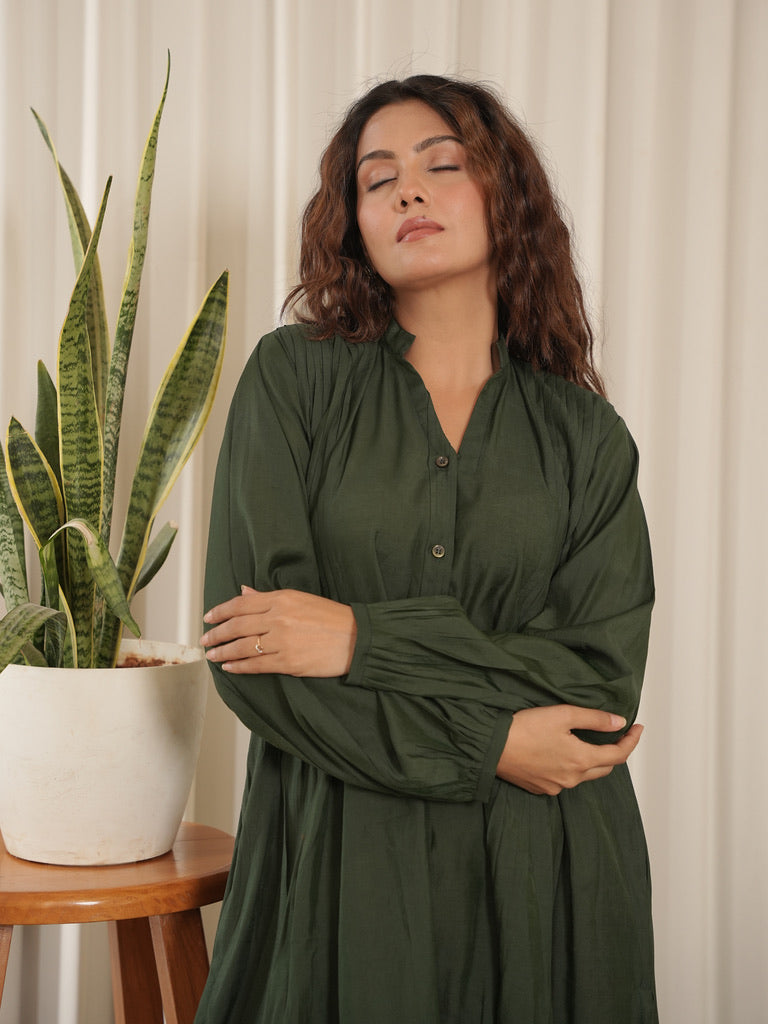 Hara Mohabbat - Pintuck Flared Kurta with Floral Block Print Pants