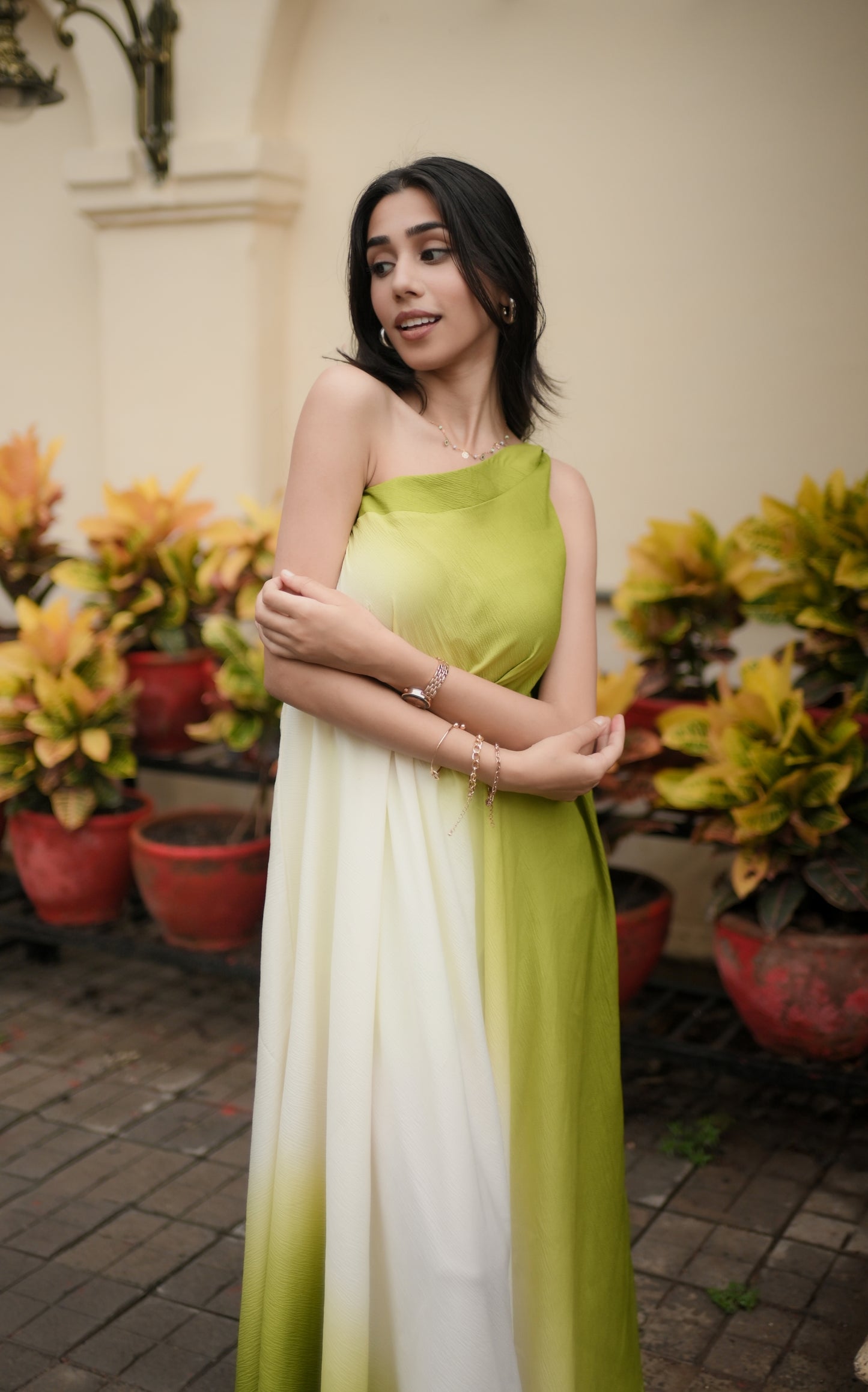 One-shoulder Green Ombre Dress