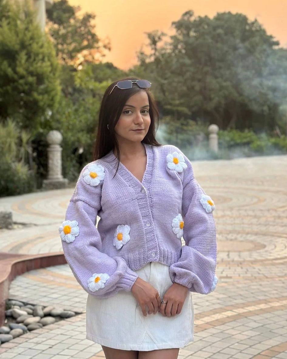 Crochet Daisy Woolen Cardigan