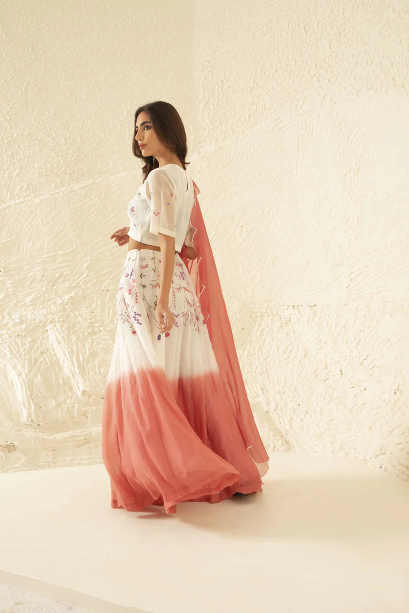 Manorama - Ombre Dye Floral Embroidered Lehenga Set