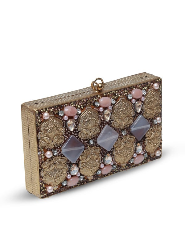 Arya Embellished Brass Clutch