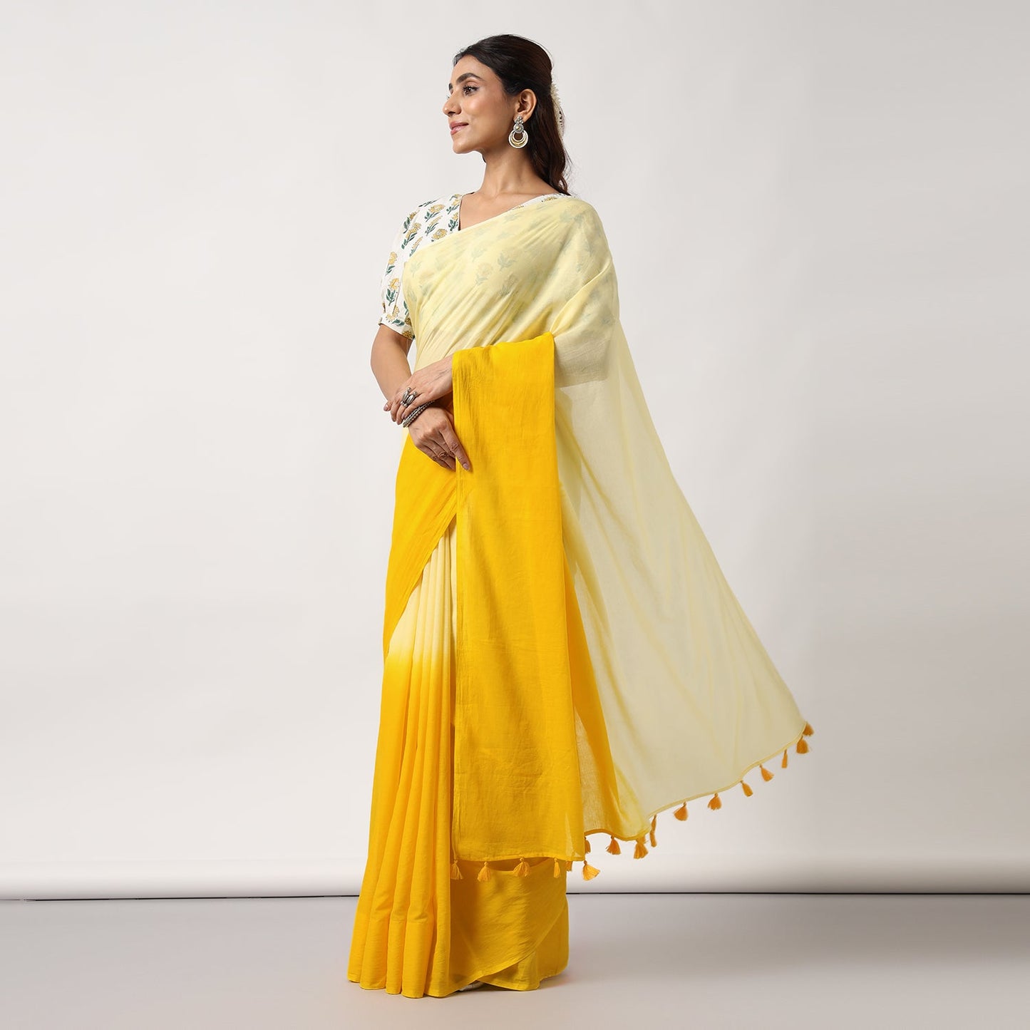 Golden Hour - Yellow Ombre Hand Dyed Mulmul Cotton Saree