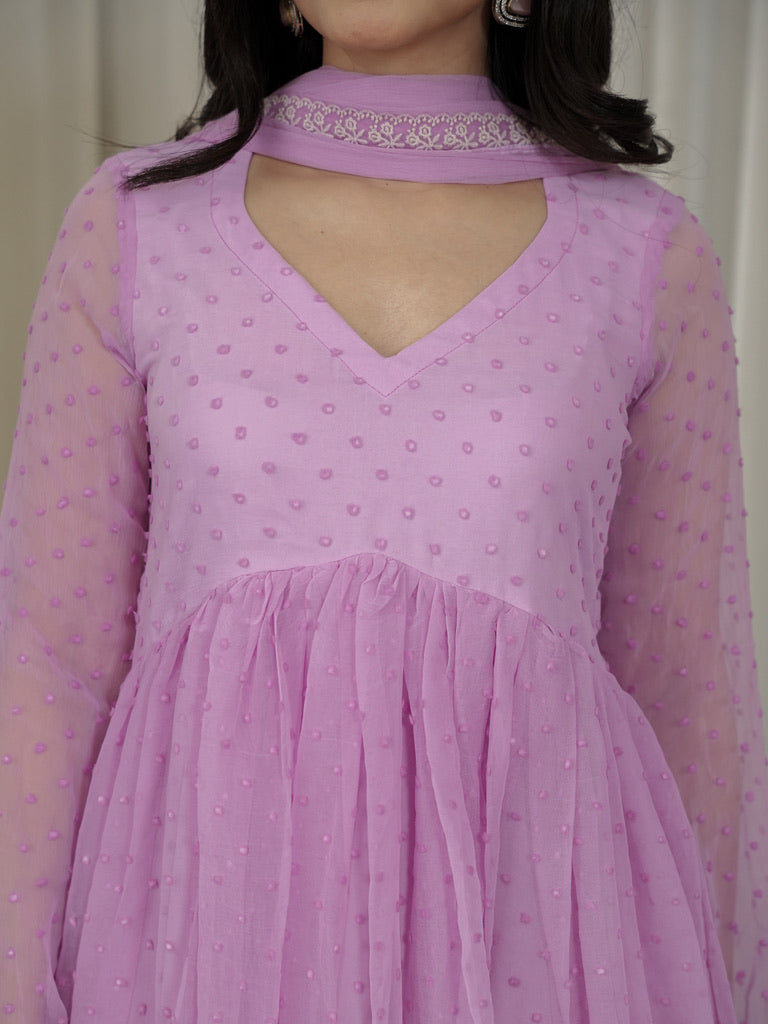 Shaira Chiffon Anarkali with Embroidered Lace Work Dupatta