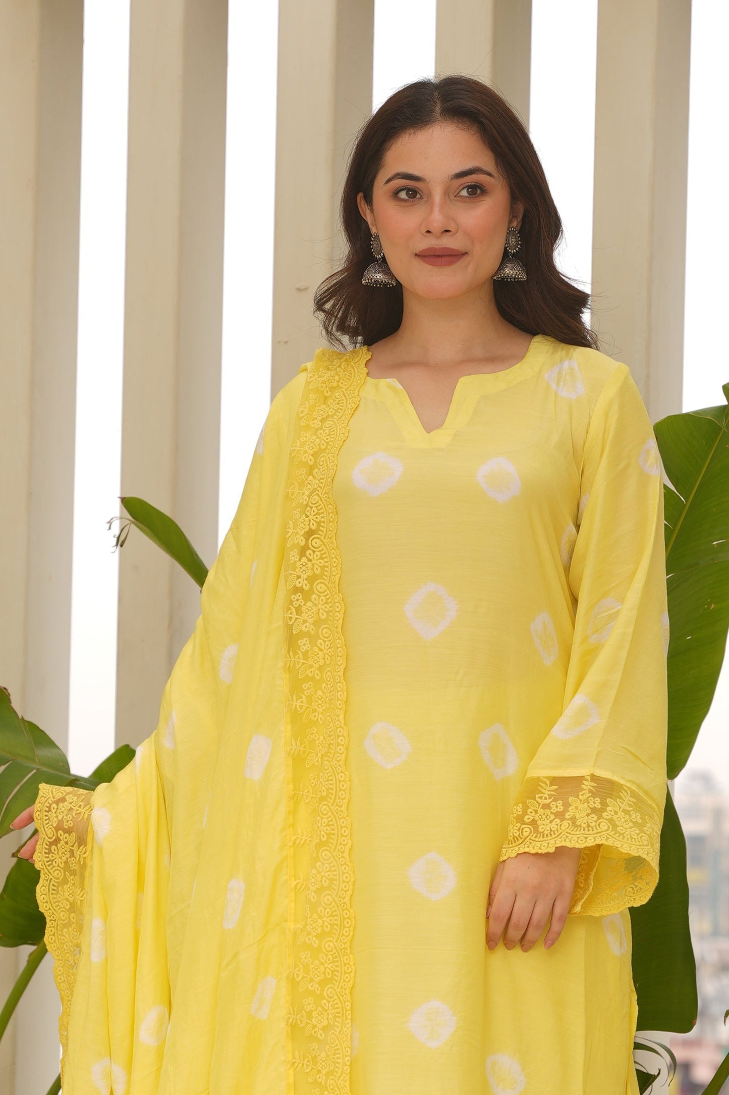 Yellow Hand-dyed Maslin Bandhej Suit Set