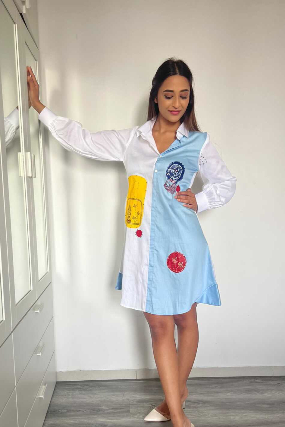 Blue Half n Half Chulbuli Hand Painted Shirt