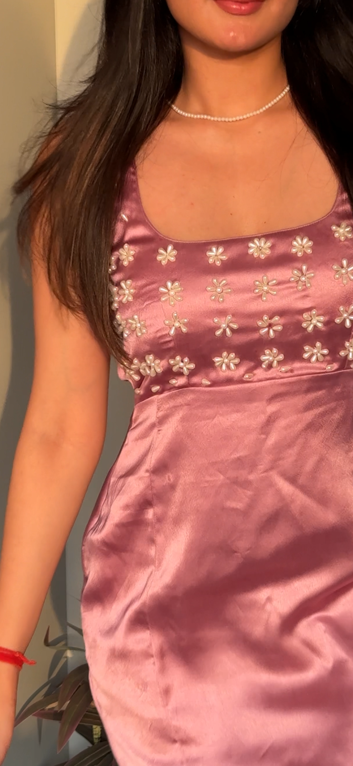 Stone Work Satin Bubblegum Dress