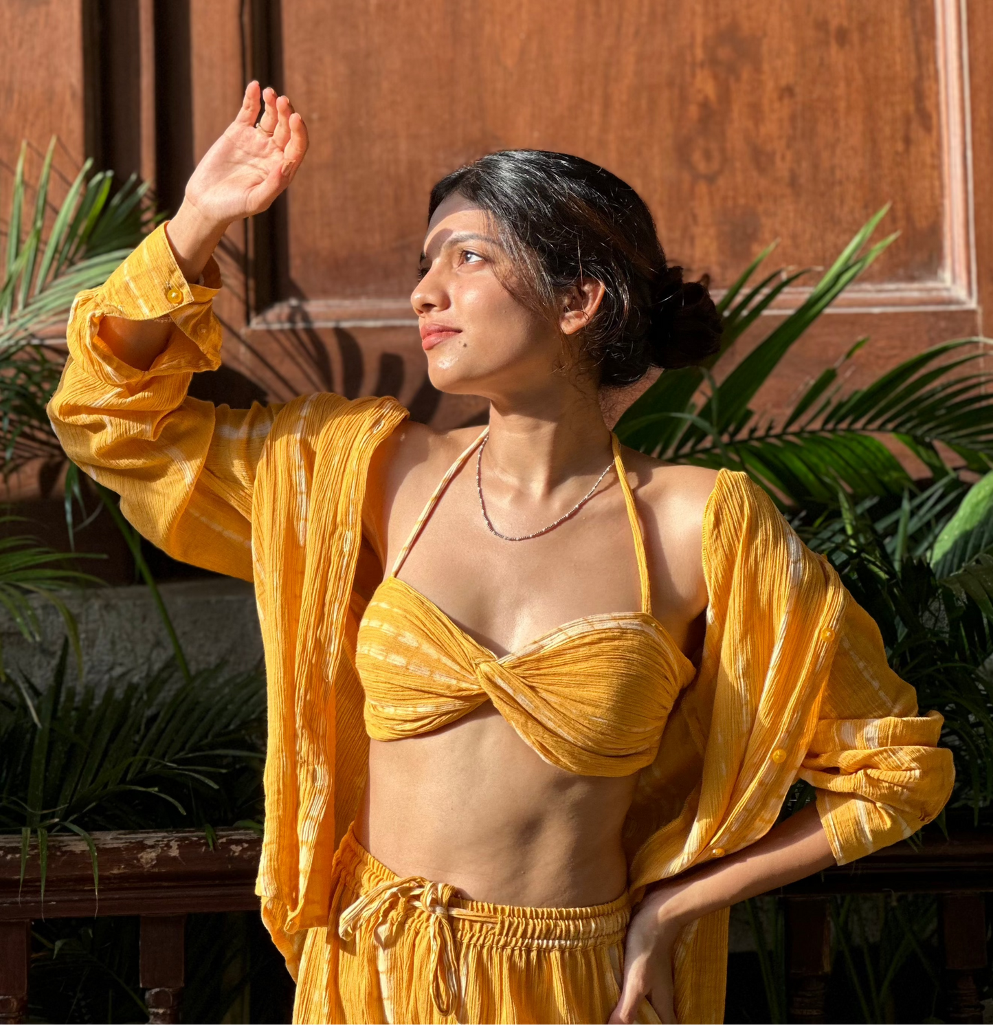 Yellow Crinkled Cotton Shirt