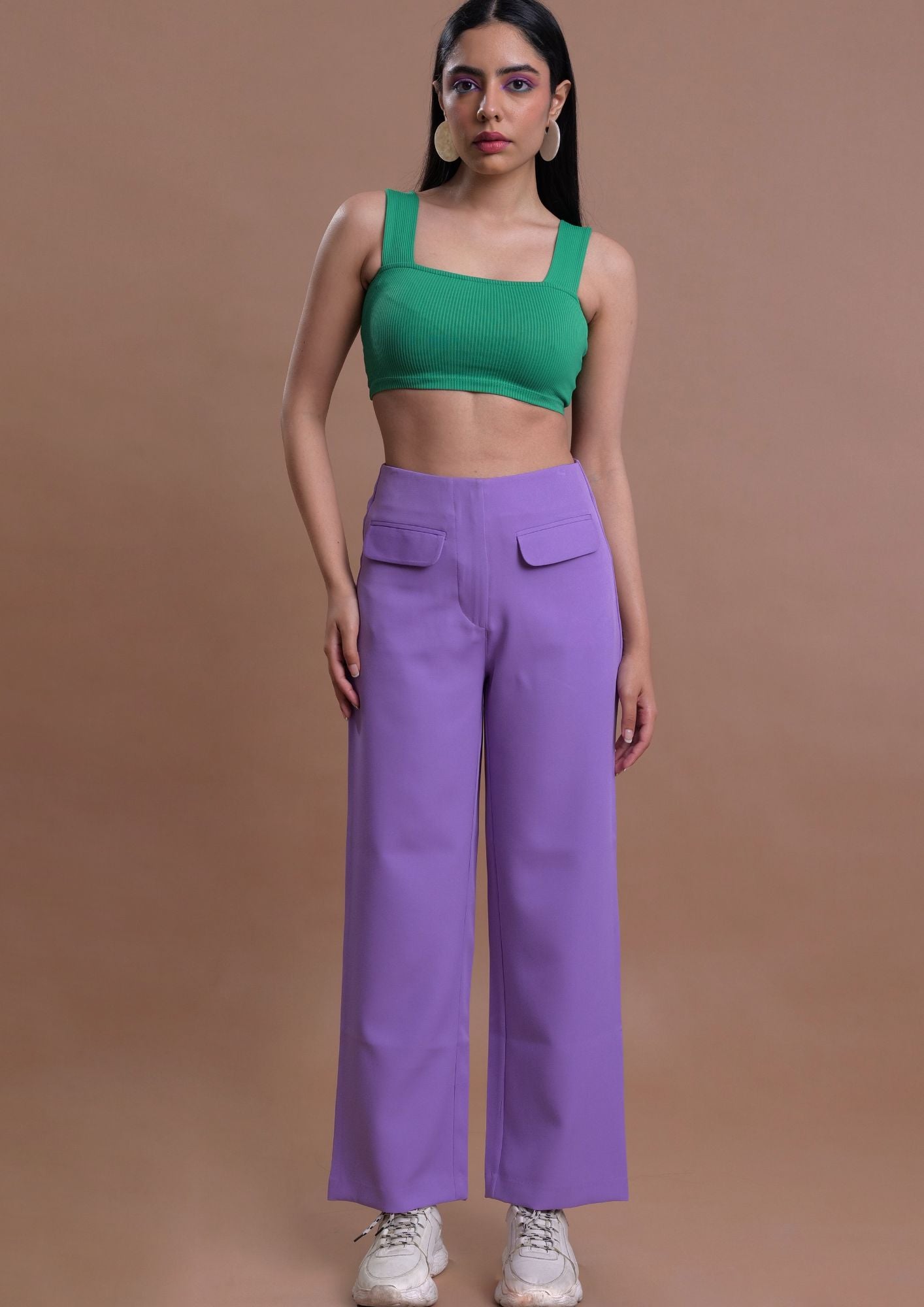 High Waist Straight Trousers With Front Pockets