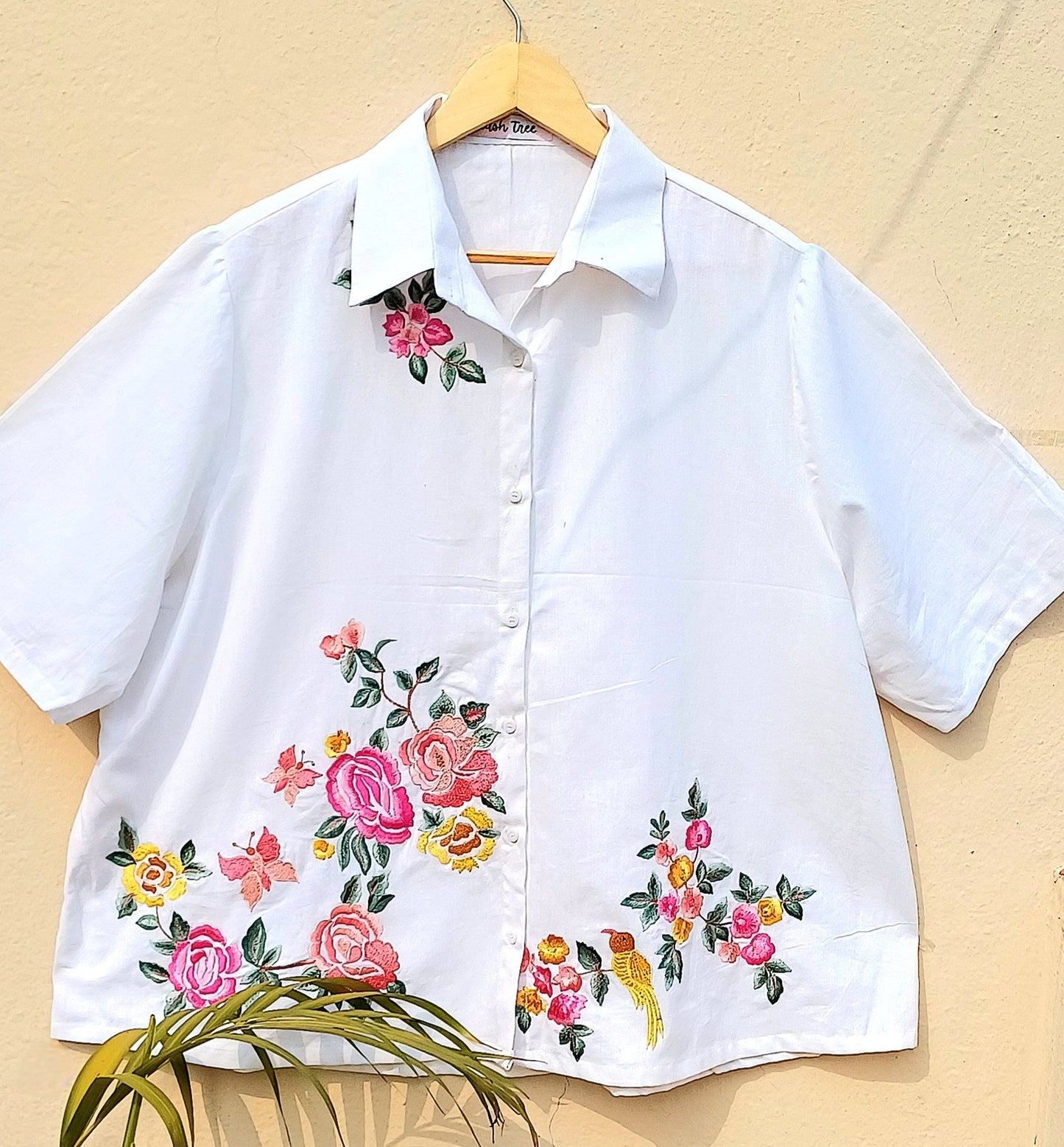 Birds of a Feather Embroidered Cotton Shirt