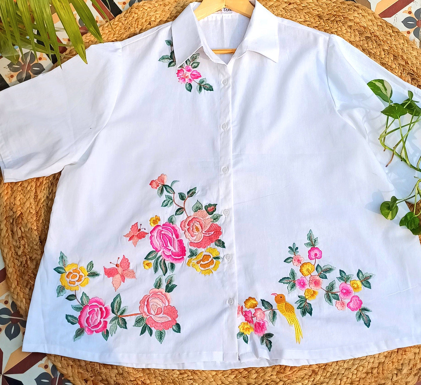 Birds of a Feather Embroidered Cotton Shirt