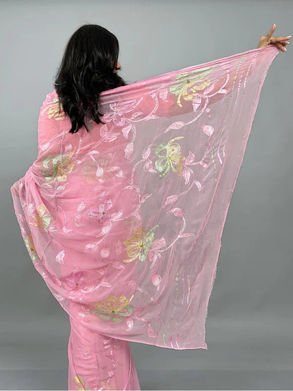 Mrunal - Hand Painted Pre-Pleated Chiffon Saree