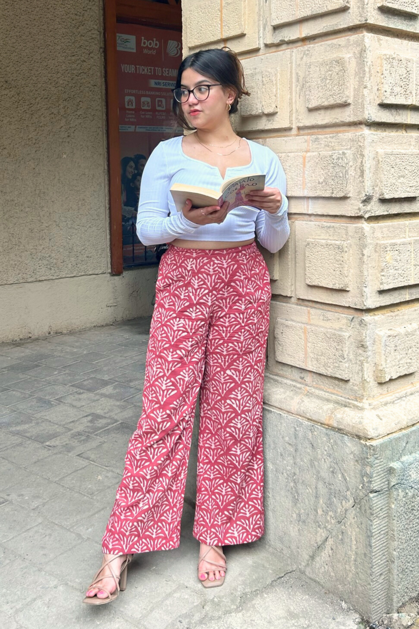 Maroon Hand Block Printed Pants