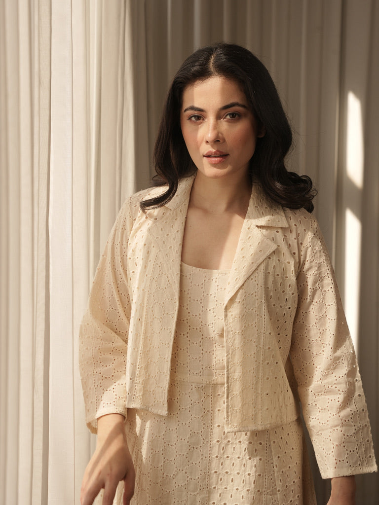 White Rose Cotton Dress With Jacket
