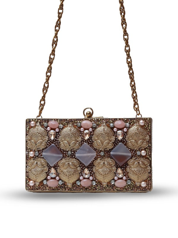 Arya Embellished Brass Clutch