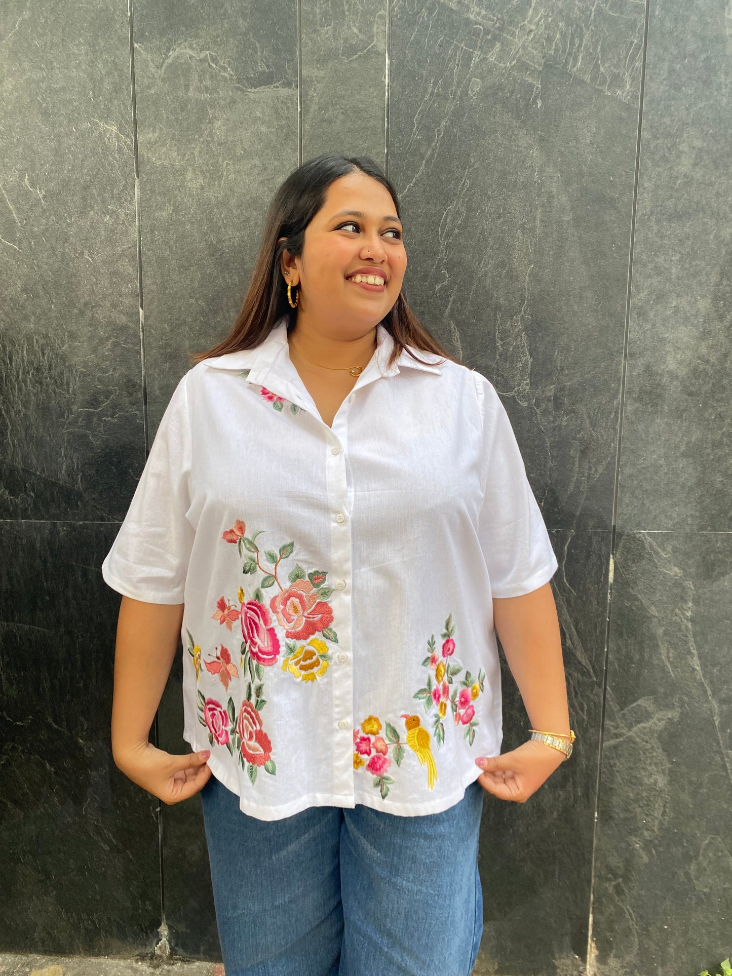 Birds of a Feather Embroidered Cotton Shirt