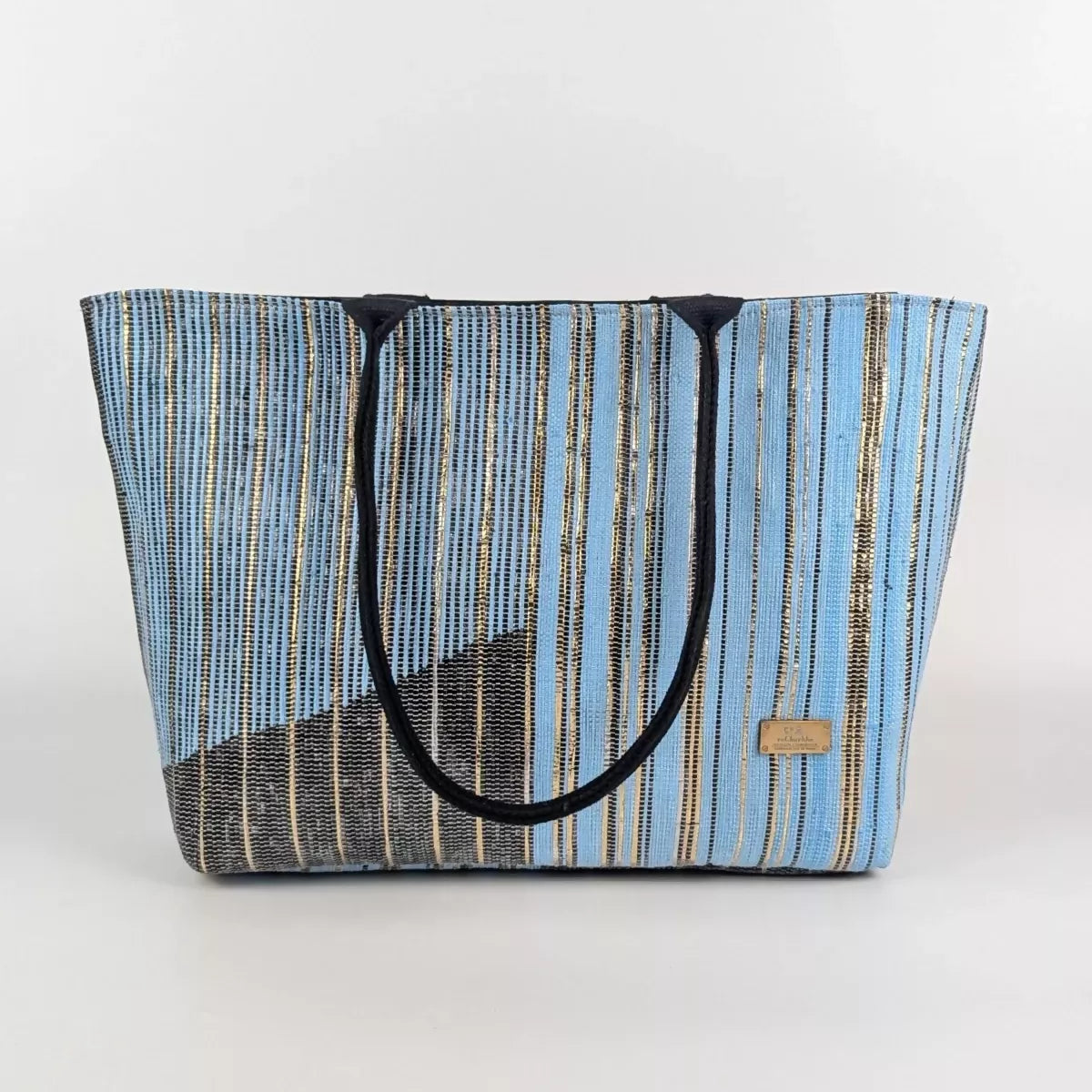 Shimmery_Silver_Blue_Black_Upcycled_Handwoven_Designer_Office_Tote_OTD0225-001_PS_W