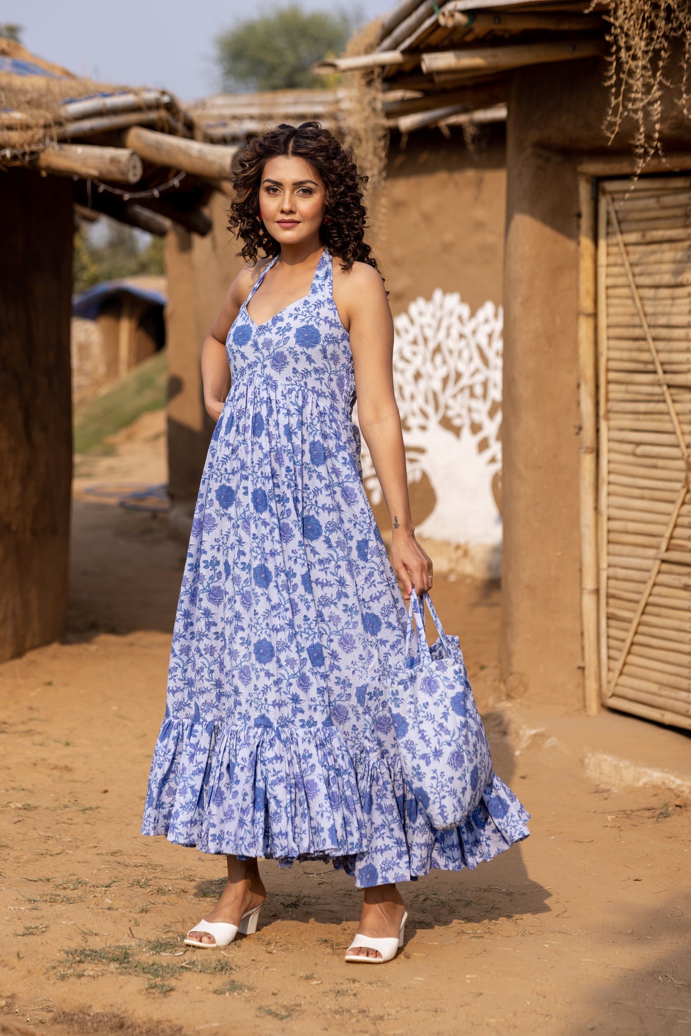 Sara Handblock Long Dress