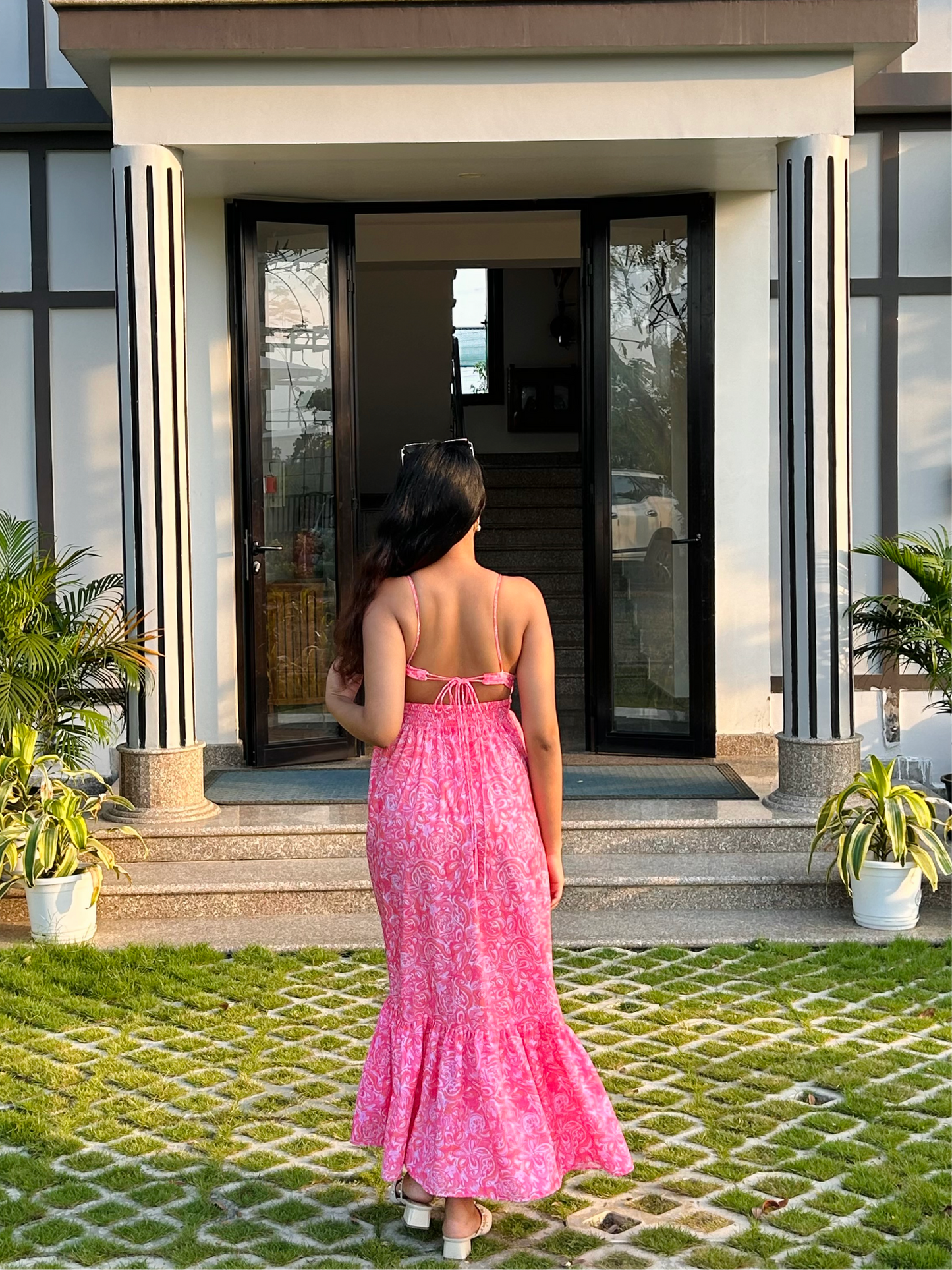 Swirlie Printed Pink Poplin Dress