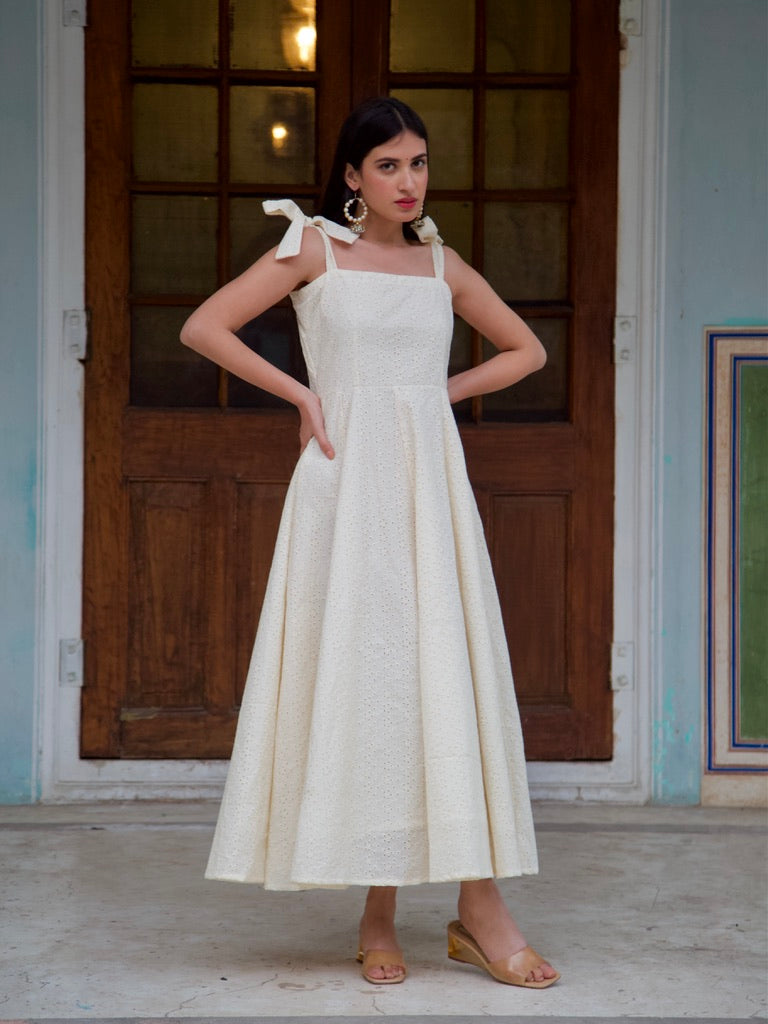 Areena White Chikan Dress