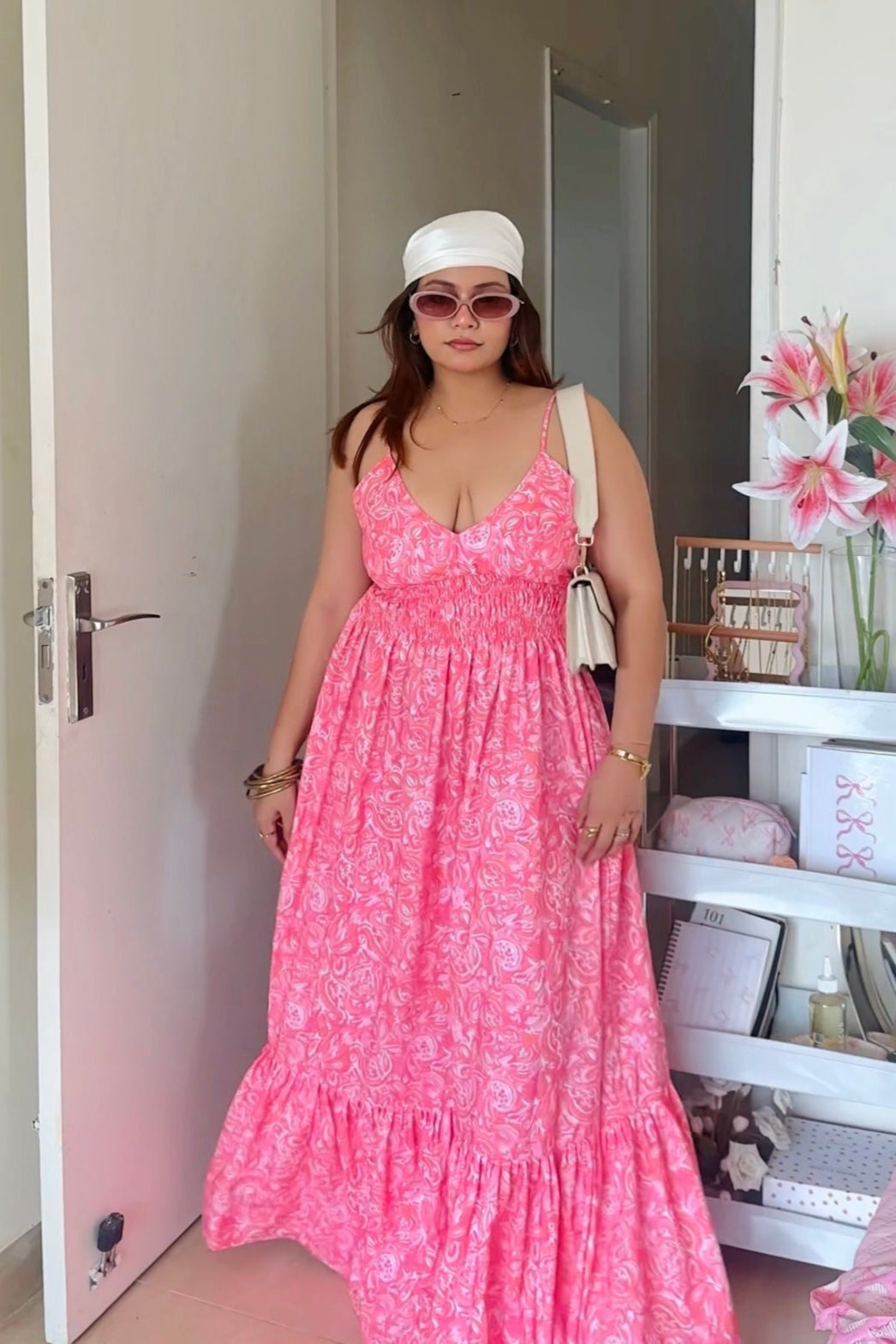 Swirlie Printed Pink Poplin Dress