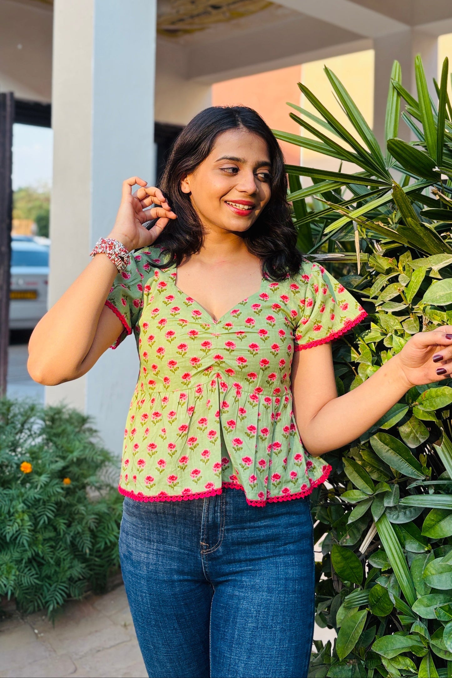 Ziva Lime Green Blossom Top