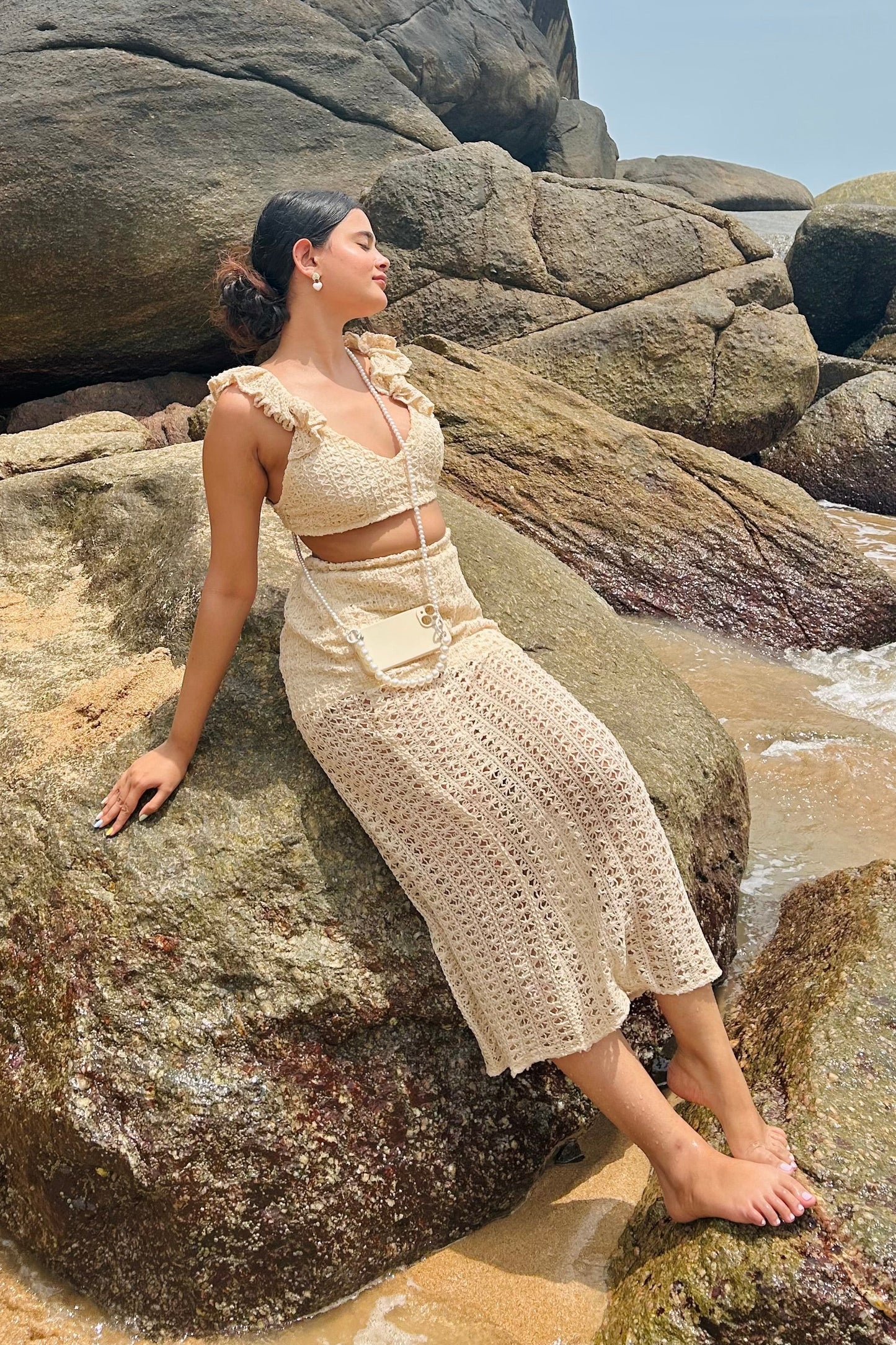Coastal Beige Crochet Top & Skirt Set