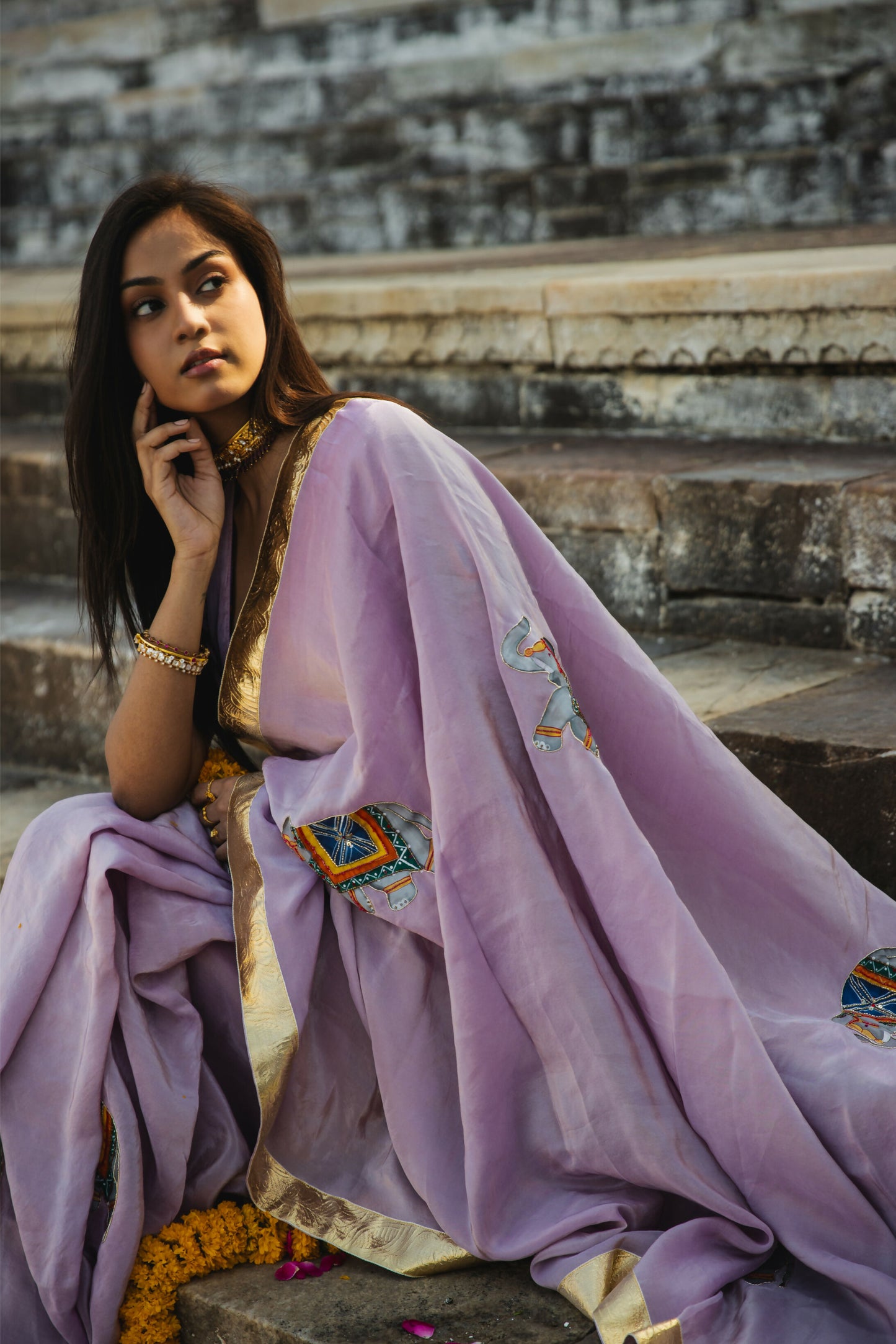 Meera - Royal Elephant Hand painted Saree