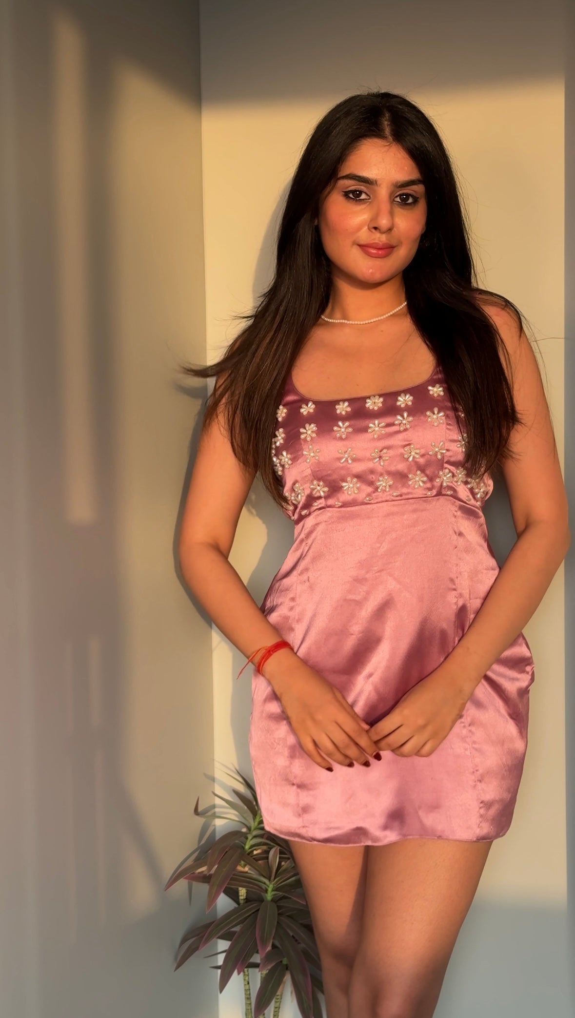 Stone Work Satin Bubblegum Dress