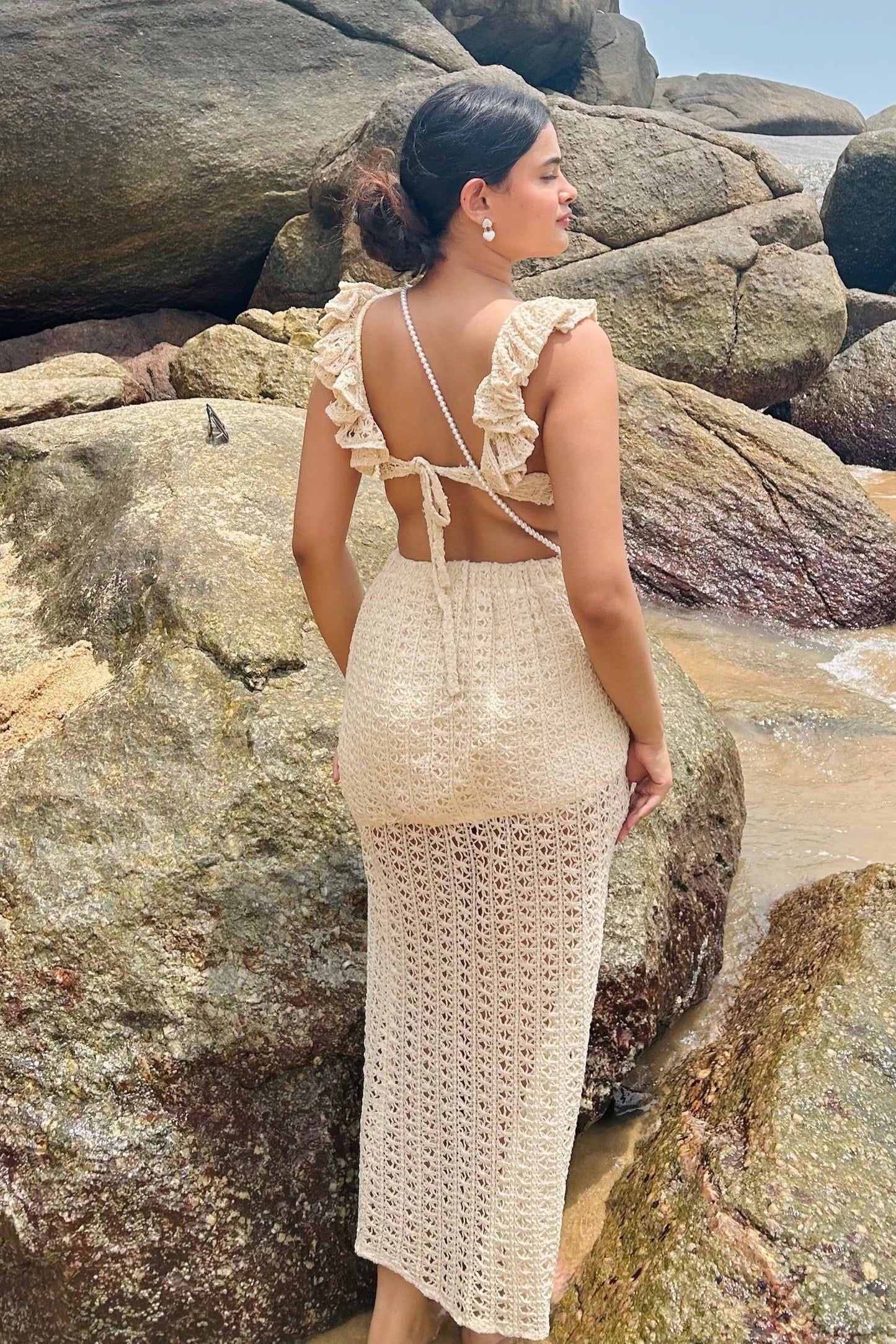 Coastal Beige Crochet Top & Skirt Set