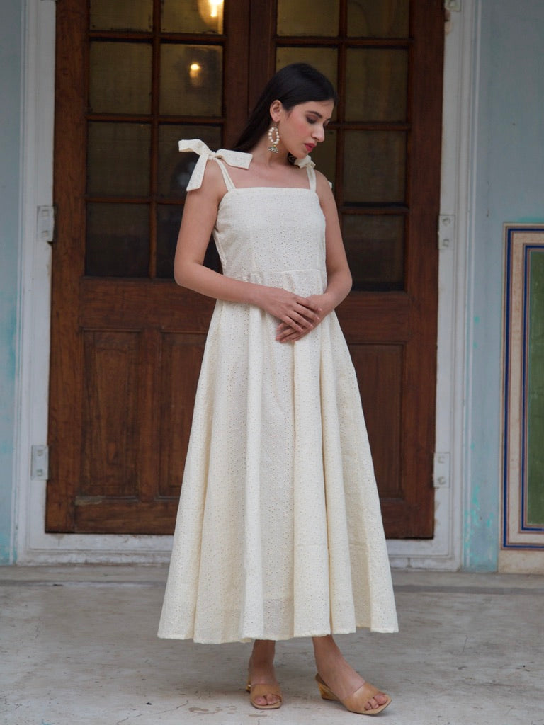 Areena White Chikan Dress