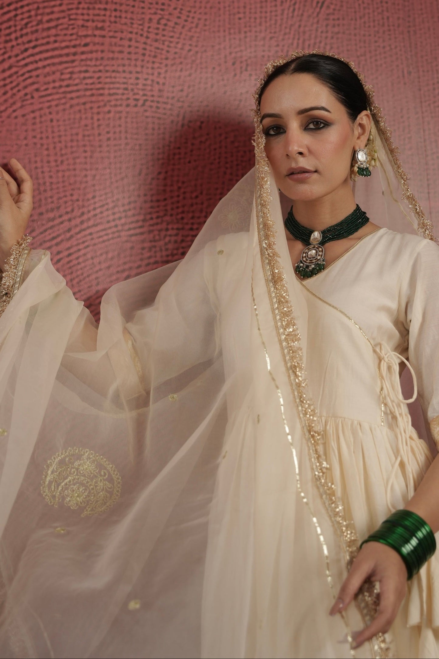 Chaand Off White Chanderi Angrakha Zariwork Suit Set