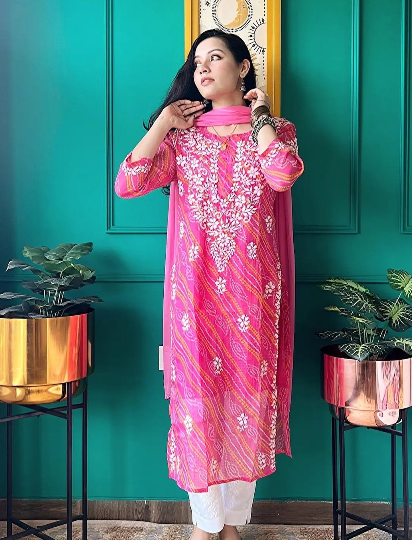 Farhad Gulab Bandhej-Chikan Kurta