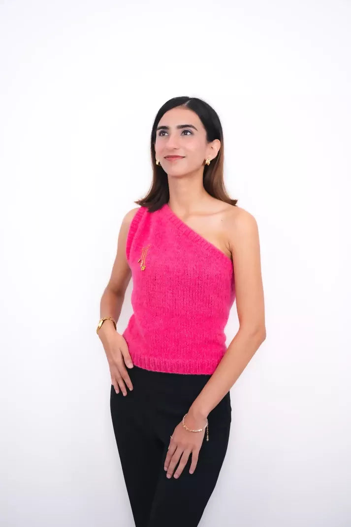 Aurelia One-Shoulder Pink Crochet Vest