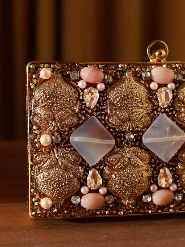 Arya Embellished Brass Clutch