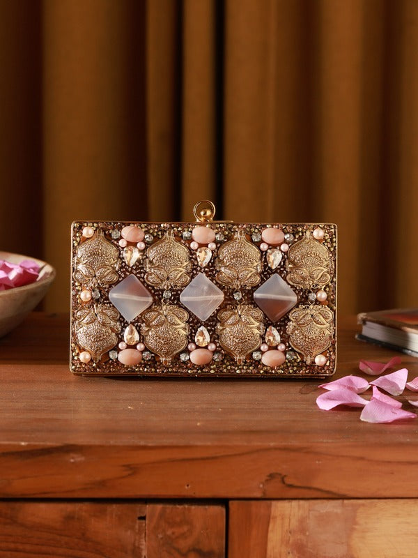 Arya Embellished Brass Clutch