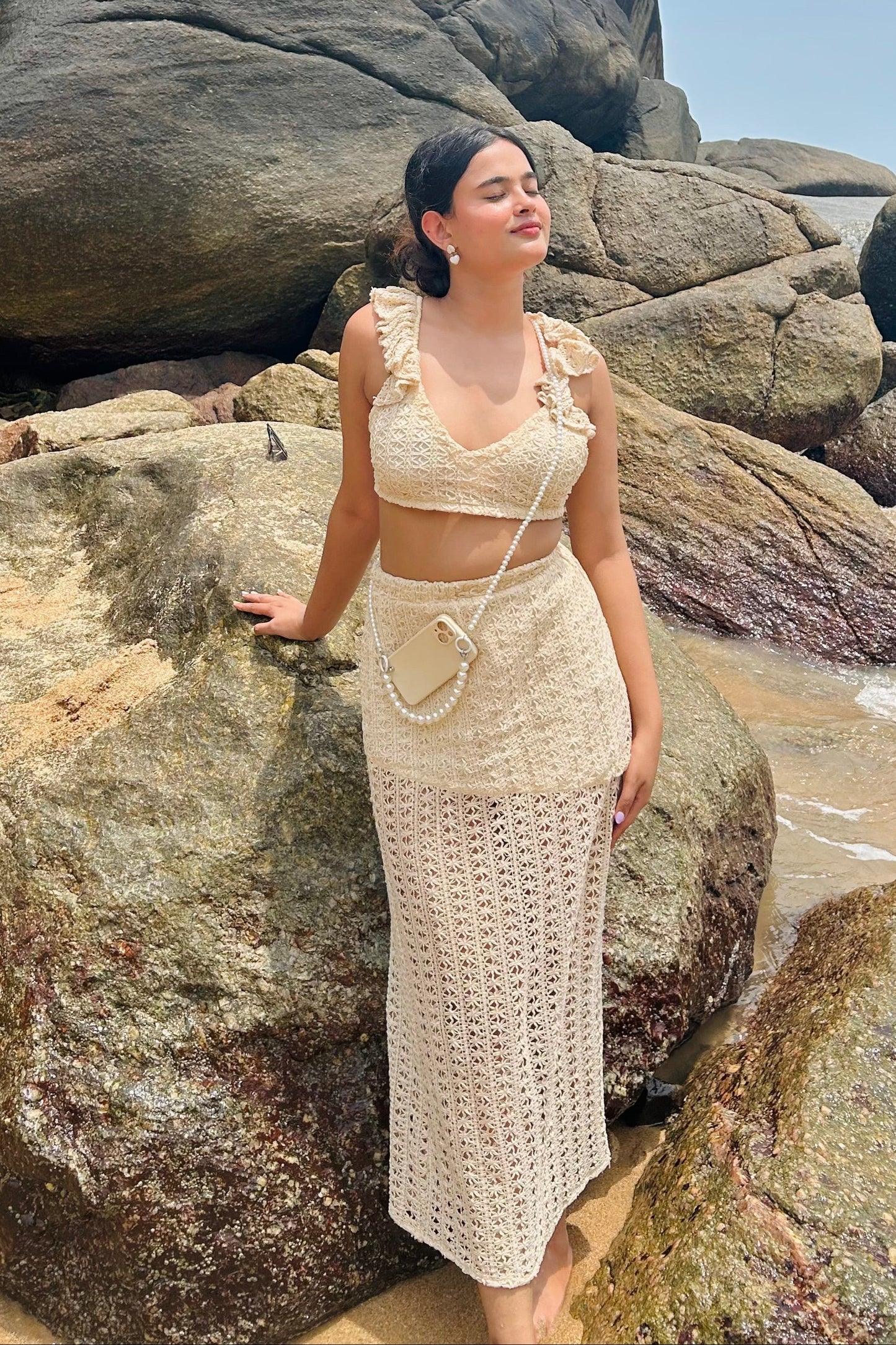 Coastal Beige Crochet Top & Skirt Set