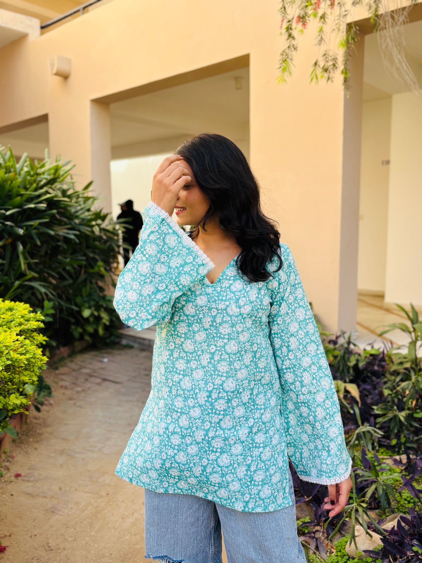 Meher Sky Blue Handblock Print Kurti