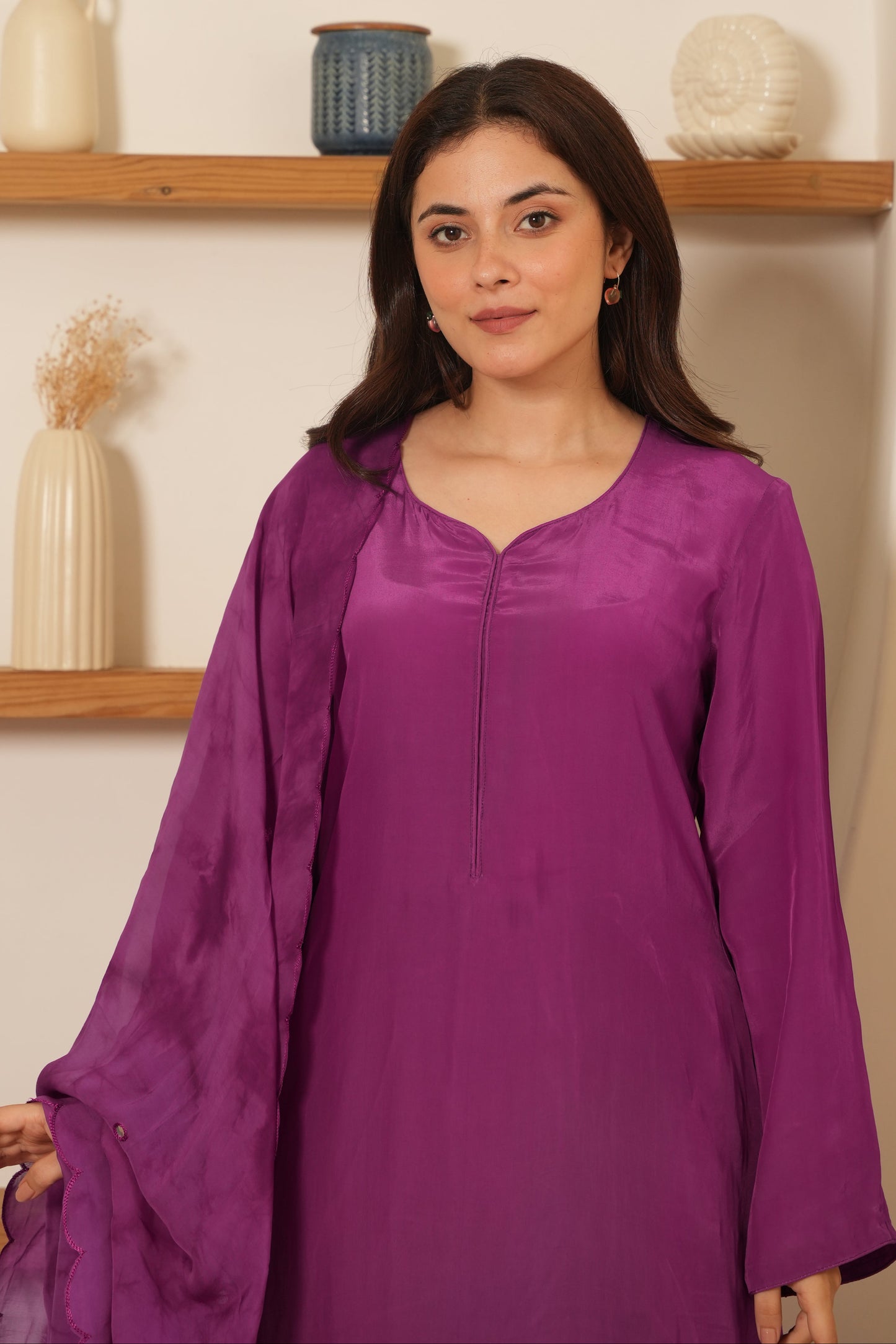 Purple Silk Shibori Mirror Work Staright Suit Set