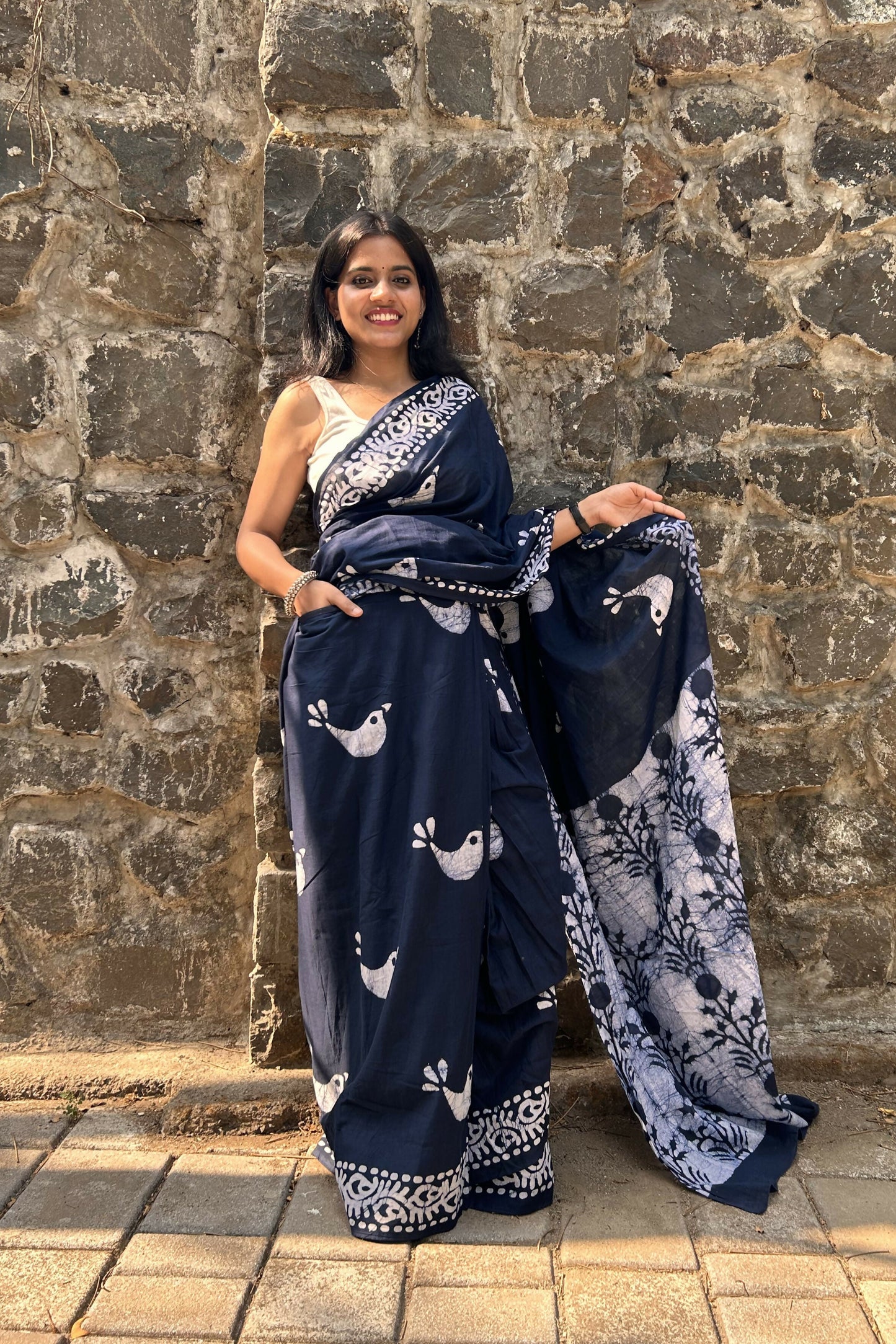 Bird Song Cotton Instantwear Pocket Saree