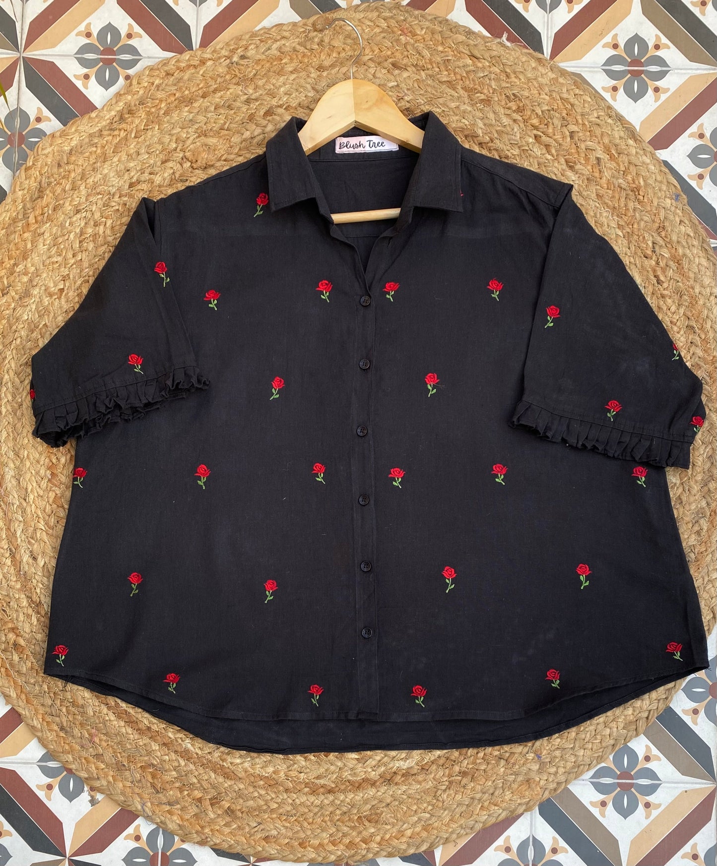 Gulab Embroidered Black Shirt