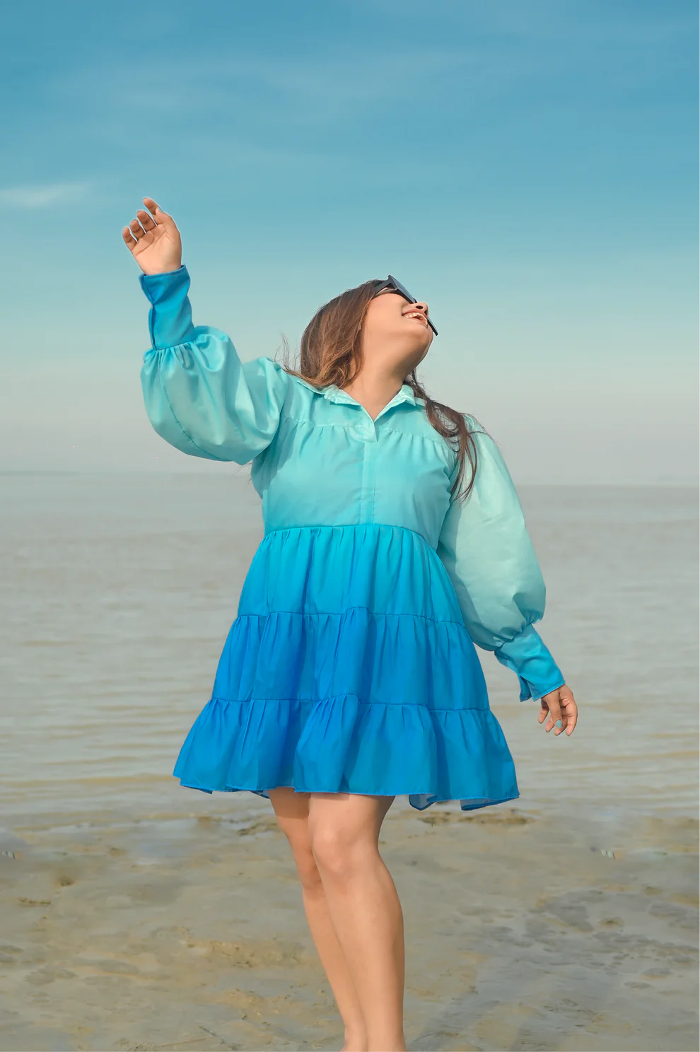 Muslin Cotton Blue Ombre Shirt Dress